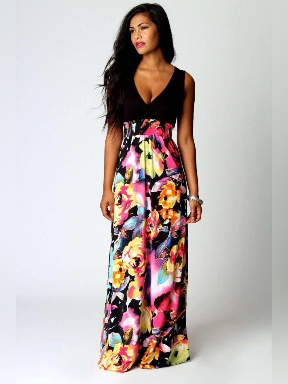 Boohoo Black & Floral Maxi Dress